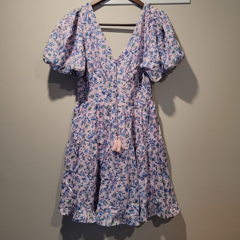 Jessica Simpson Lilac Spring Floral Puff Sleeve Dress Medium